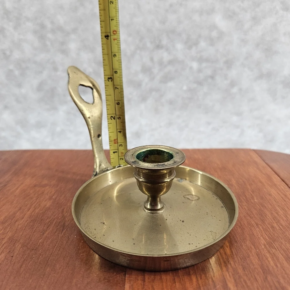 Vintage Brass Candle Stick‎ Holder w/ Flat Handle *Patina